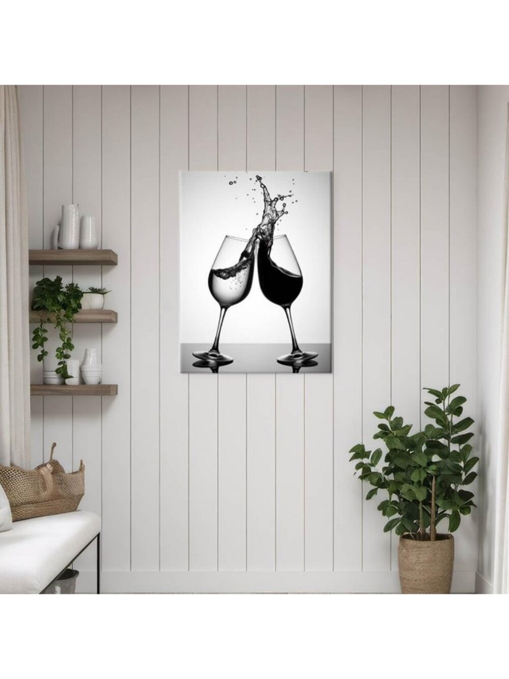 Modern Black & White Wine Splash Canvas Art Print - Abstract Home Decor 18x24 - Picture 2 of 6